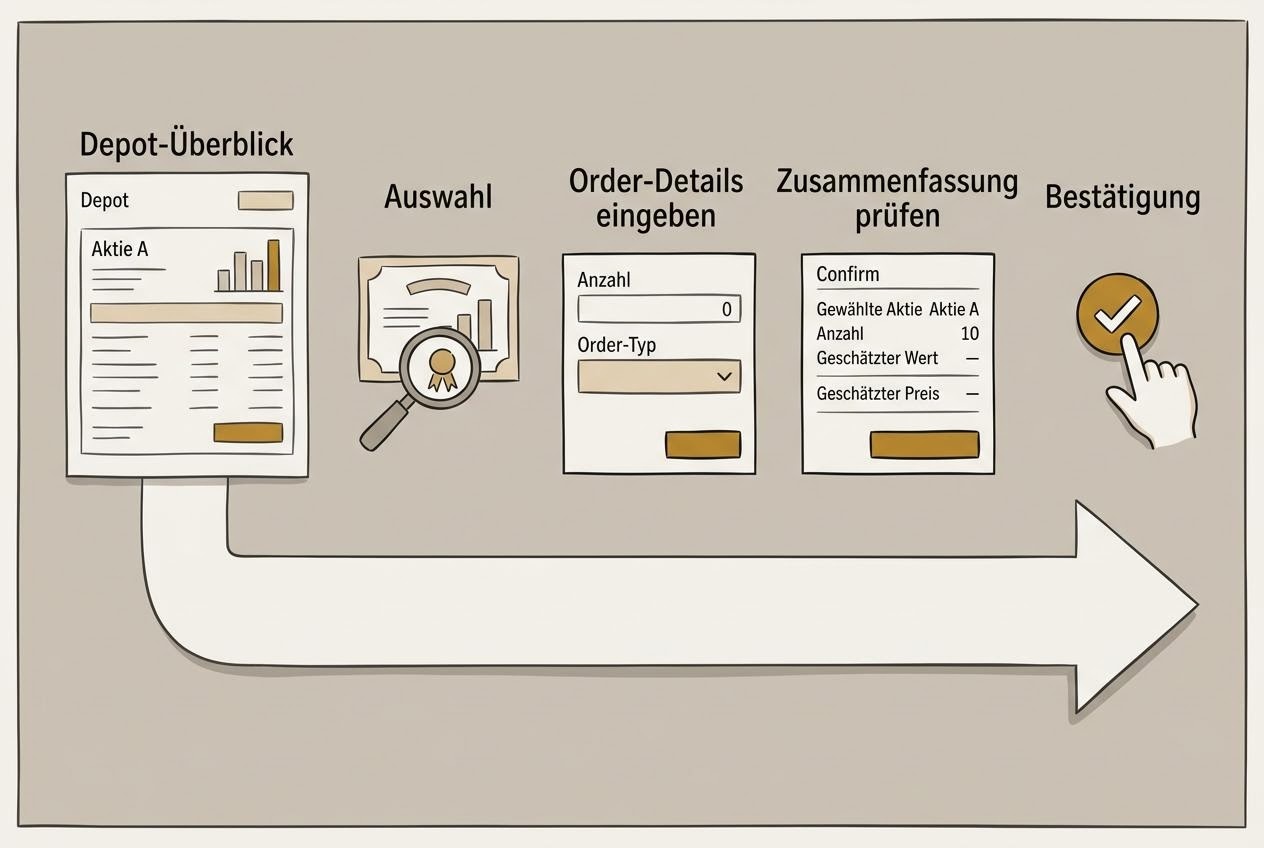 Skizze eines Depot-Überblicks als Sinnbild für die ersten Schritte beim Aktien kaufen lernen